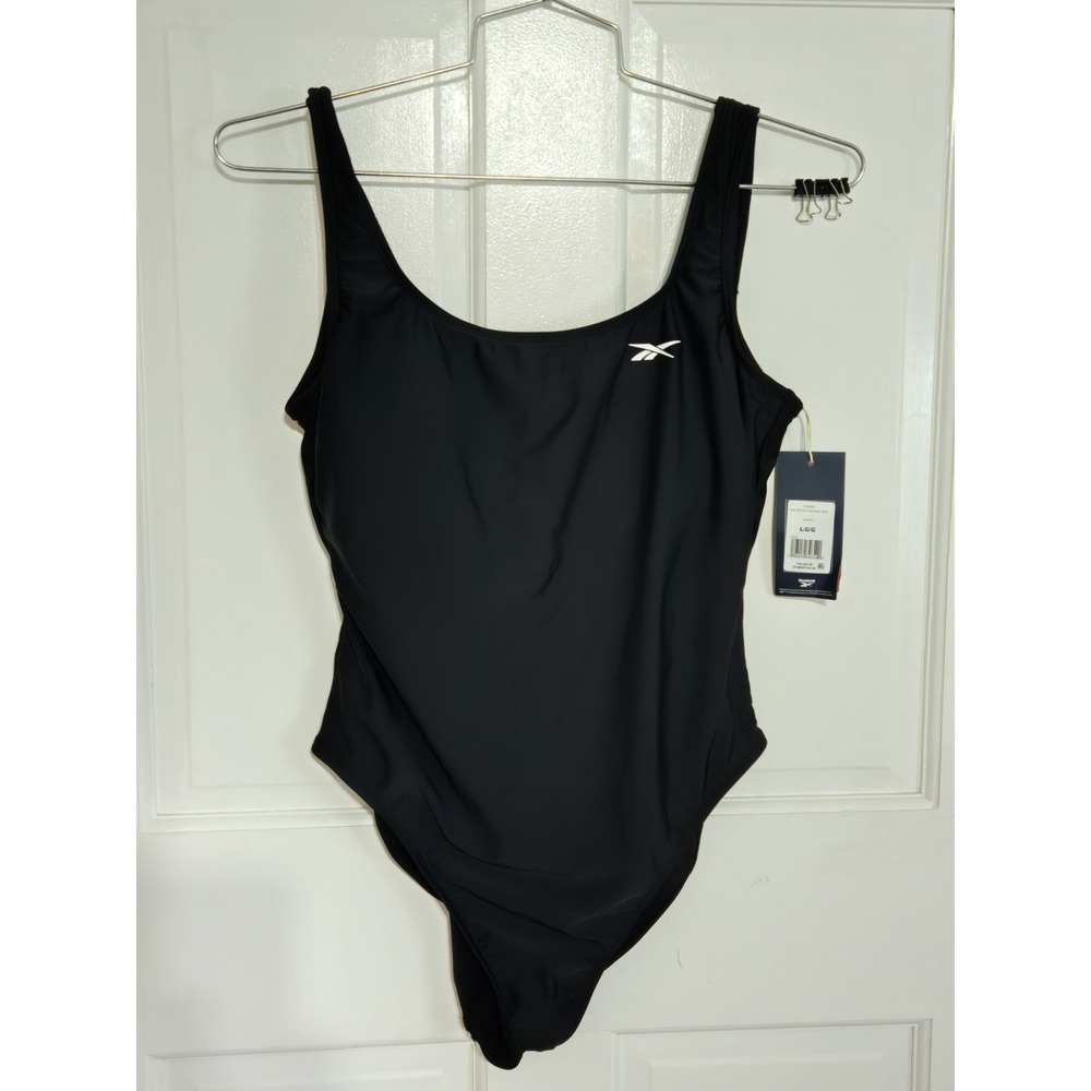 Reebok one piece swim suit low scoop‎ back NWT Black sz Large $62MSRP